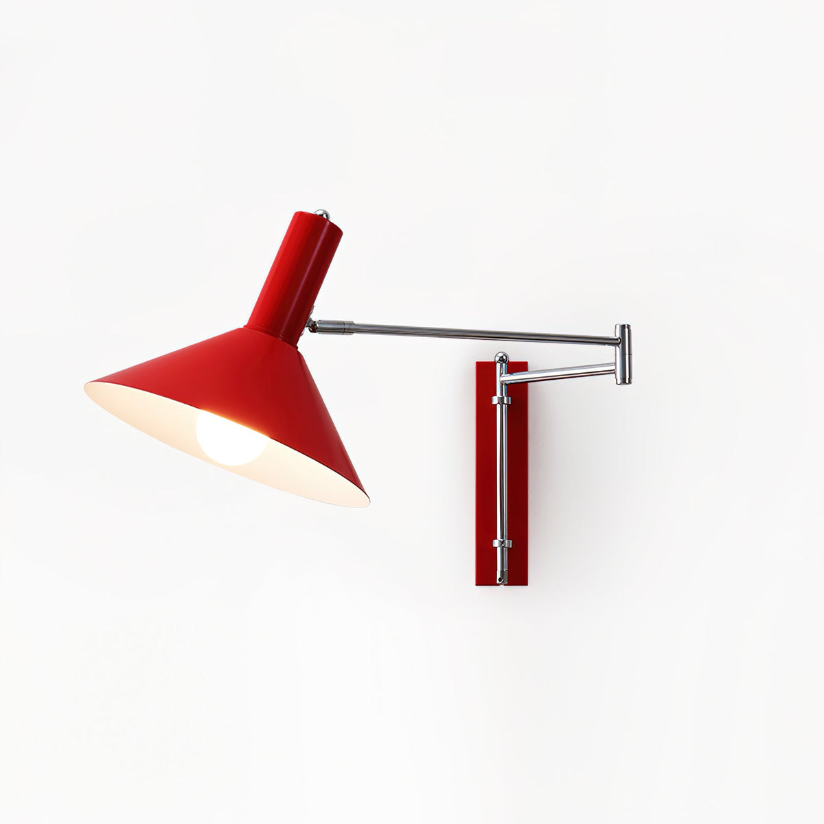 Lámpara de Pared Moderna con Brazo Metálico Ajustable y Pantalla Roja, Lámpara de Lectura
