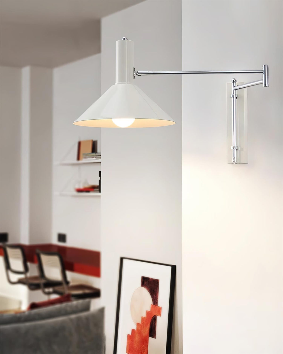 Lámpara de Pared Moderna con Brazo Metálico Ajustable y Pantalla Roja, Lámpara de Lectura