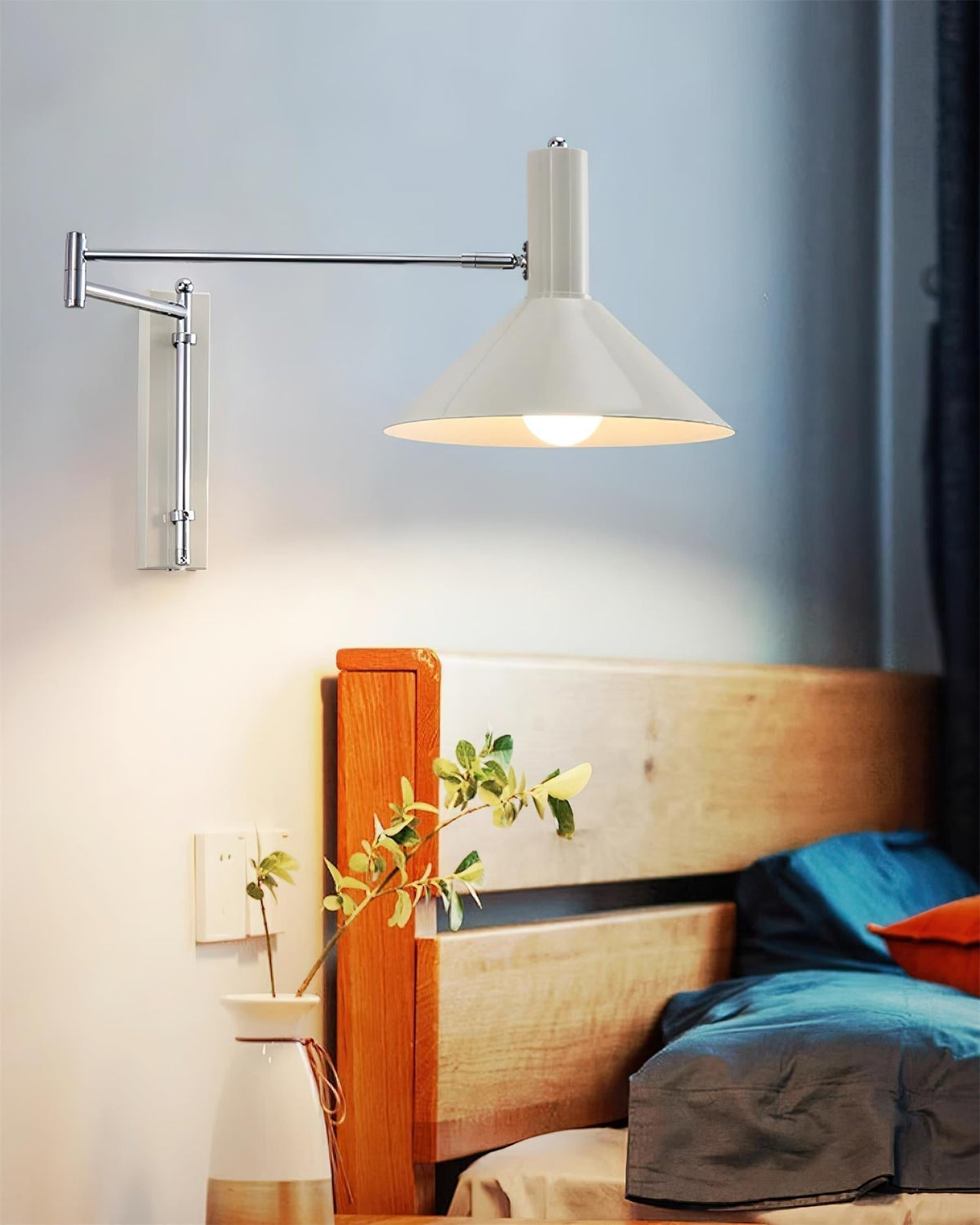 Lámpara de Pared Moderna con Brazo Metálico Ajustable y Pantalla Roja, Lámpara de Lectura