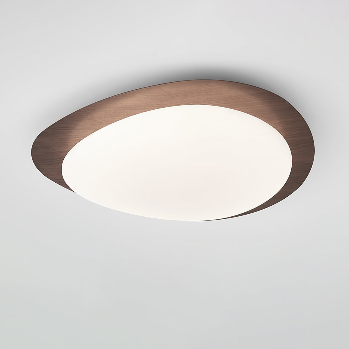 Sylenia lámpara de techo Pebble en nogal con acabado de grano de madera y pantalla de acrílico LED