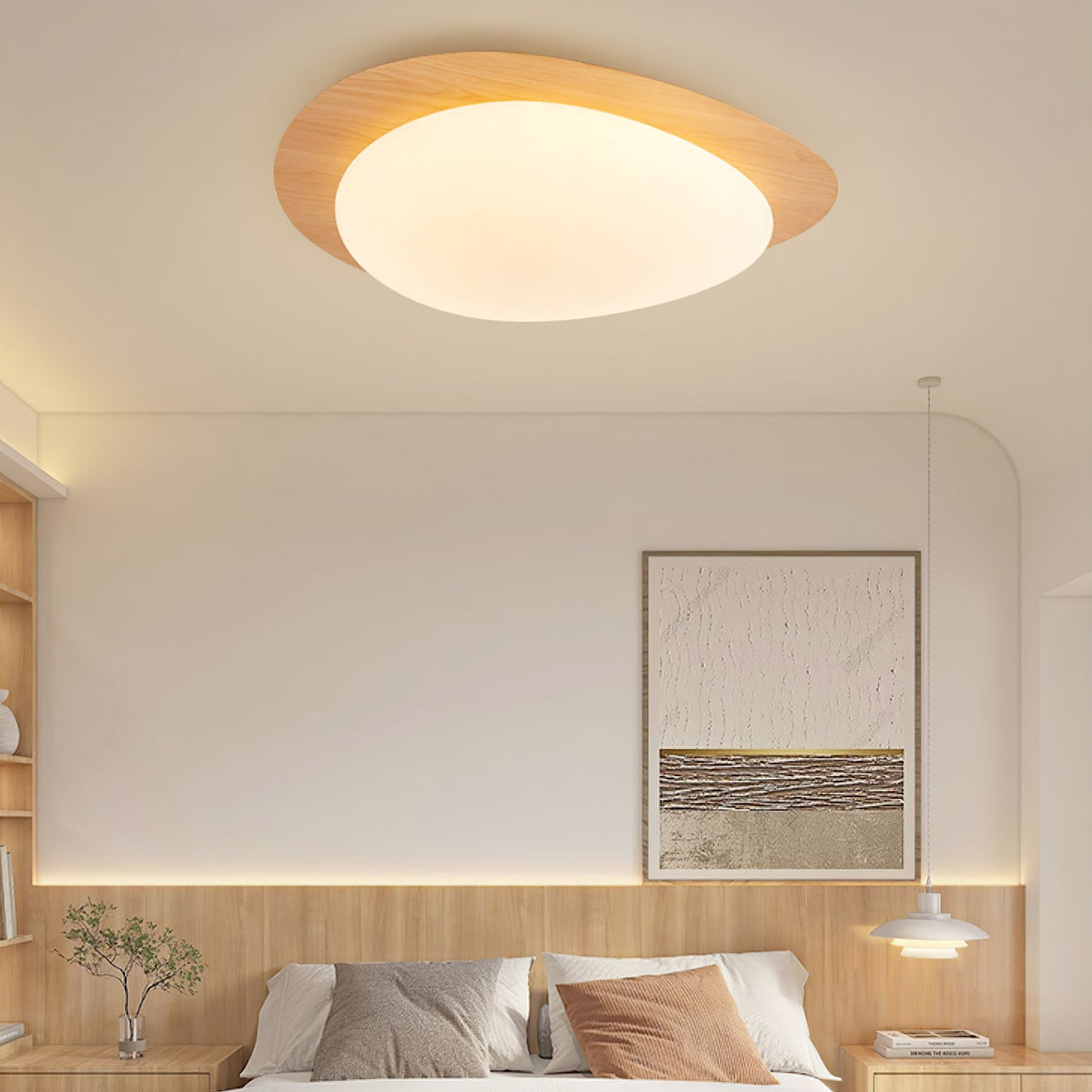 Sylenia lámpara de techo Pebble en nogal con acabado de grano de madera y pantalla de acrílico LED
