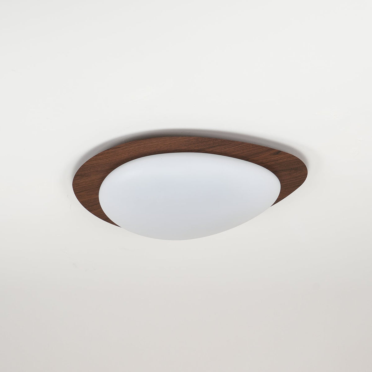 Sylenia lámpara de techo Pebble en nogal con acabado de grano de madera y pantalla de acrílico LED