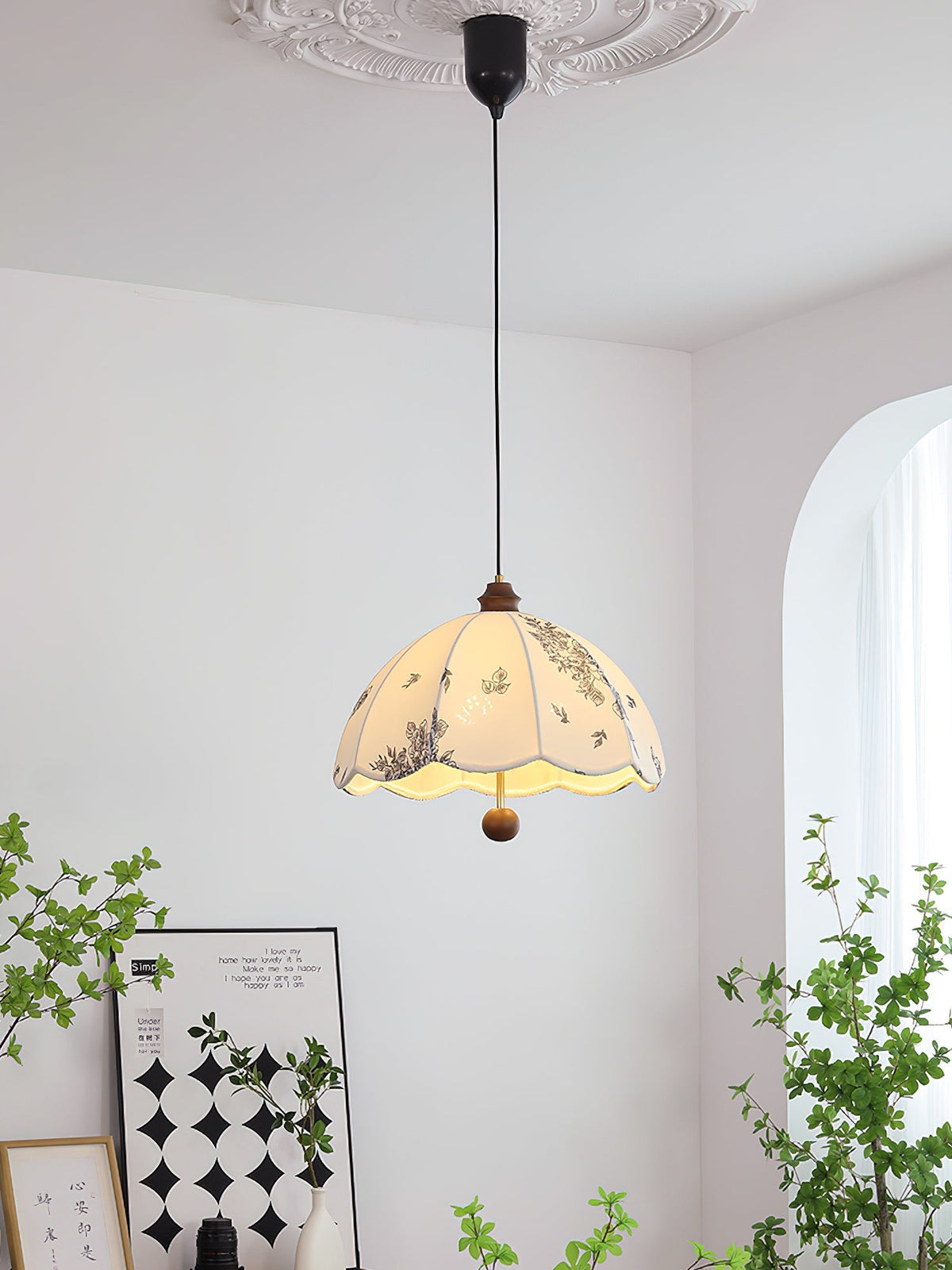 Vevenir lámpara colgante pétalo Whisper de madera y tejido