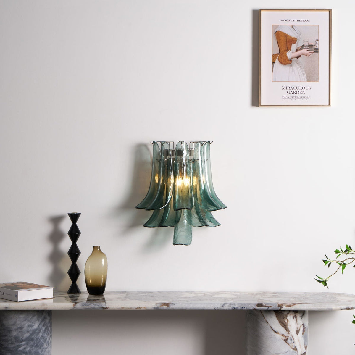 Eiraira aplique de pared con forma de pétalo de vidrio vintage artístico