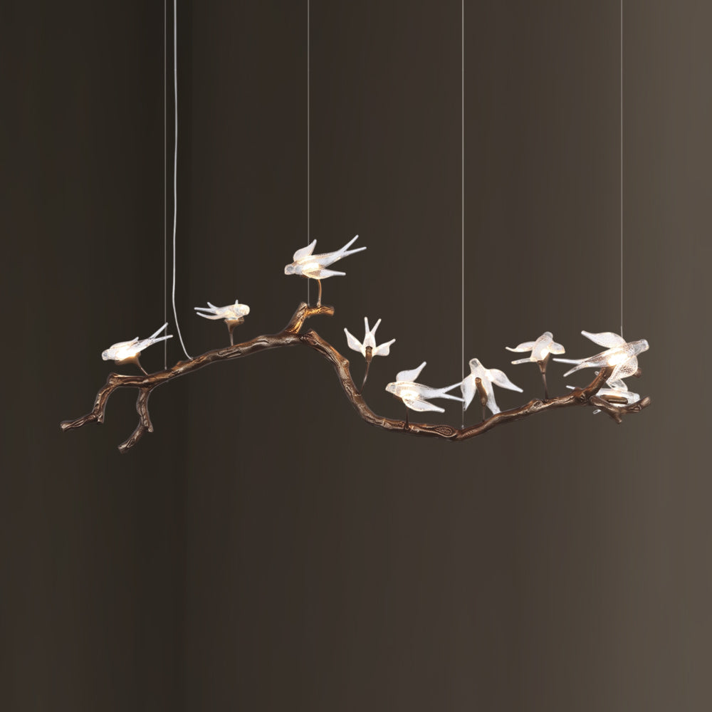 Dovemere Lámpara de araña lineal de ramas con aves