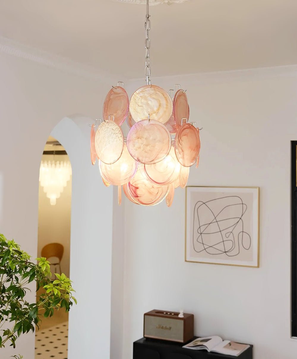 Celisaria lámpara de araña de vidrio Murano rosa vintage con encanto