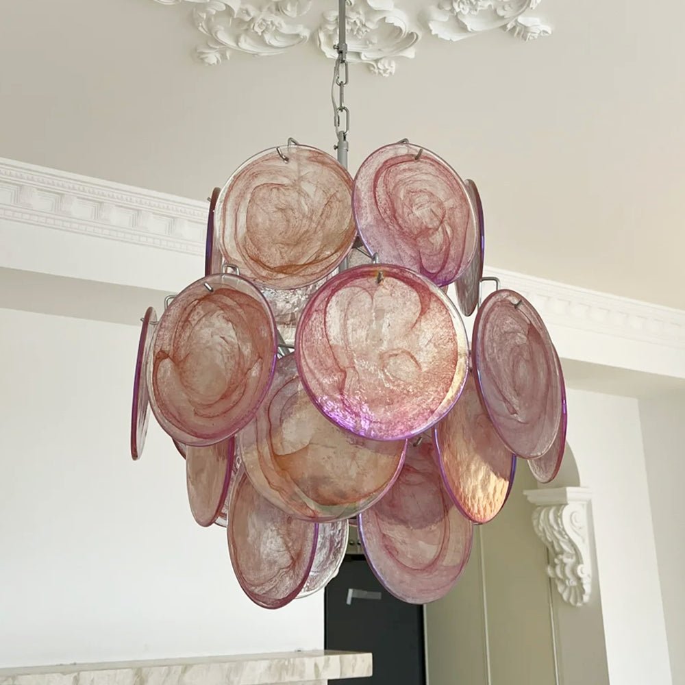 Celisaria lámpara de araña de vidrio Murano rosa vintage con encanto