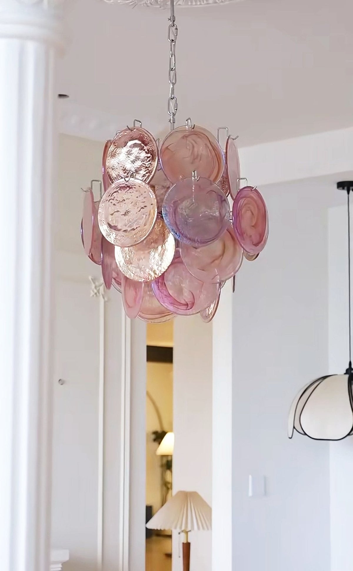 Celisaria lámpara de araña de vidrio Murano rosa vintage con encanto