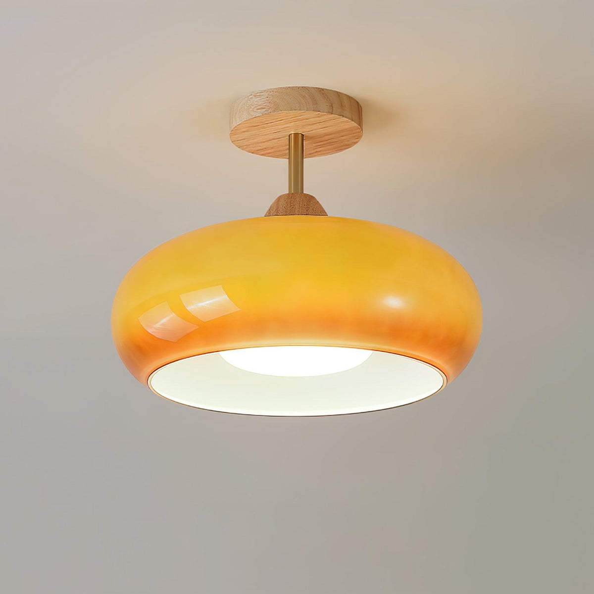 Aldaline lámpara de techo con pantalla de vidrio y madera color natural y naranja