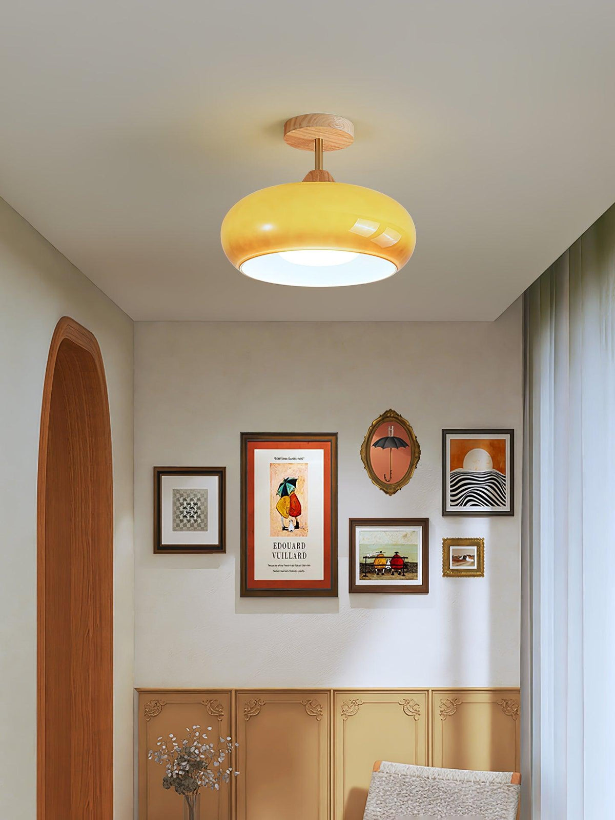 Aldaline lámpara de techo con pantalla de vidrio y madera color natural y naranja