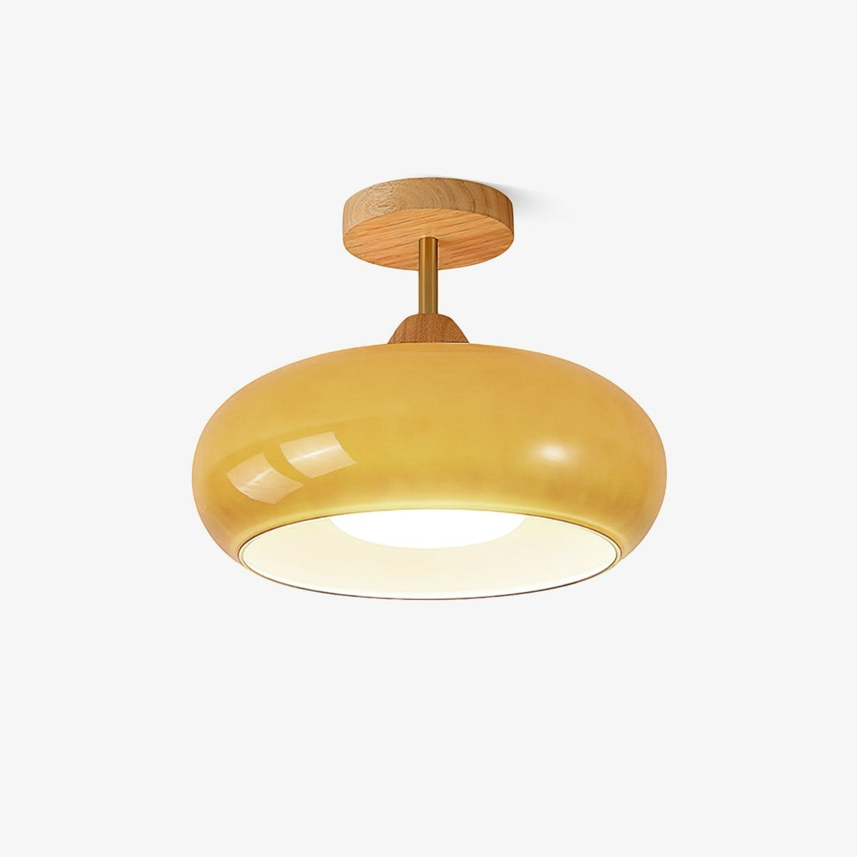 Aldaline lámpara de techo con pantalla de vidrio y madera color natural y naranja