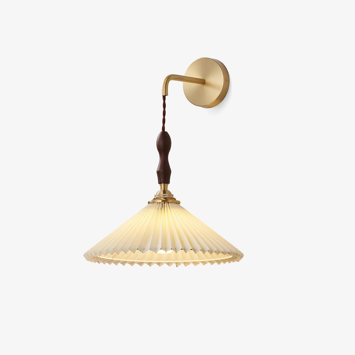 Mordan aplique de pared de madera de nogal con pantalla plisada elegancia Premium