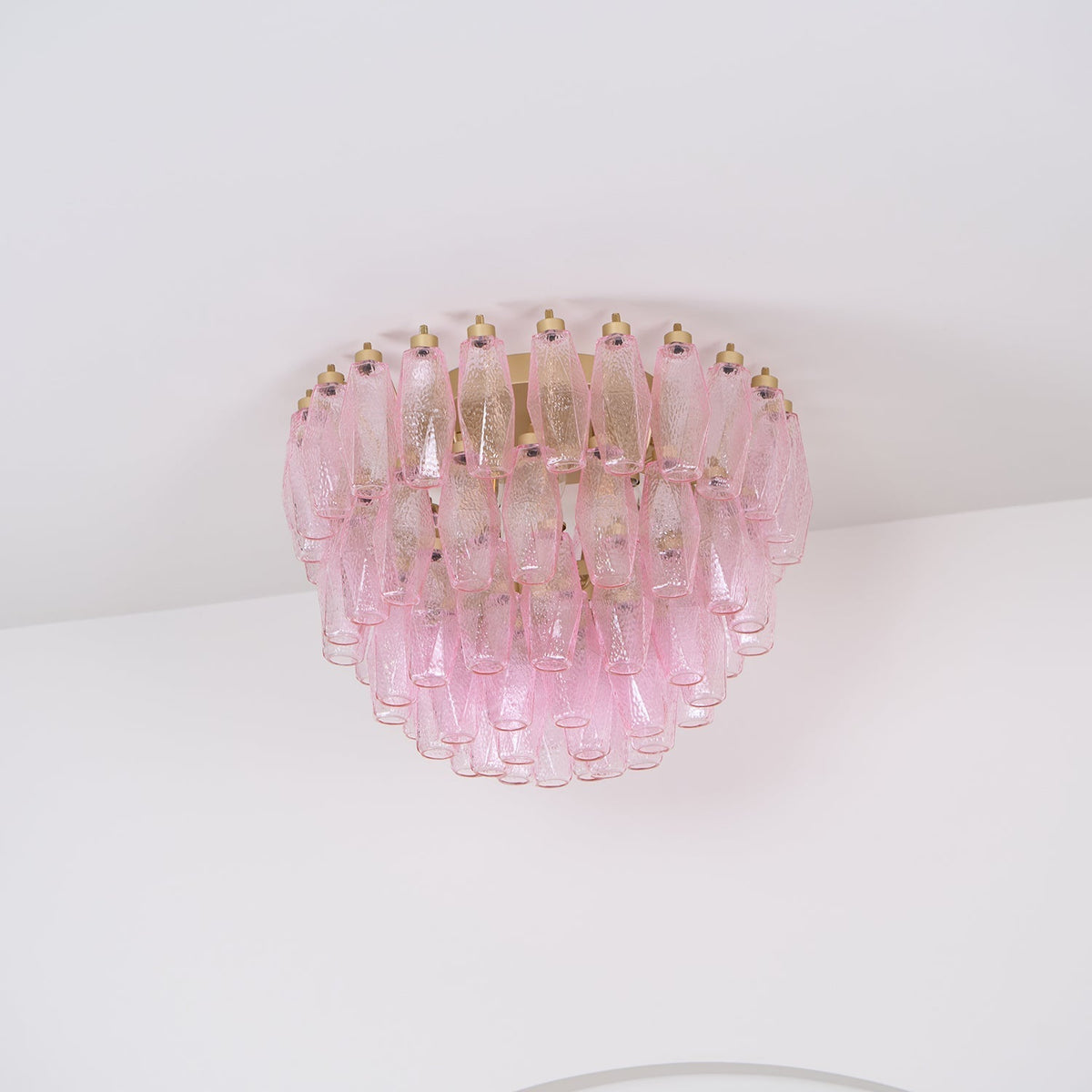 Celelaya lámpara de techo Poliedri en capas de vidrio Murano rosa