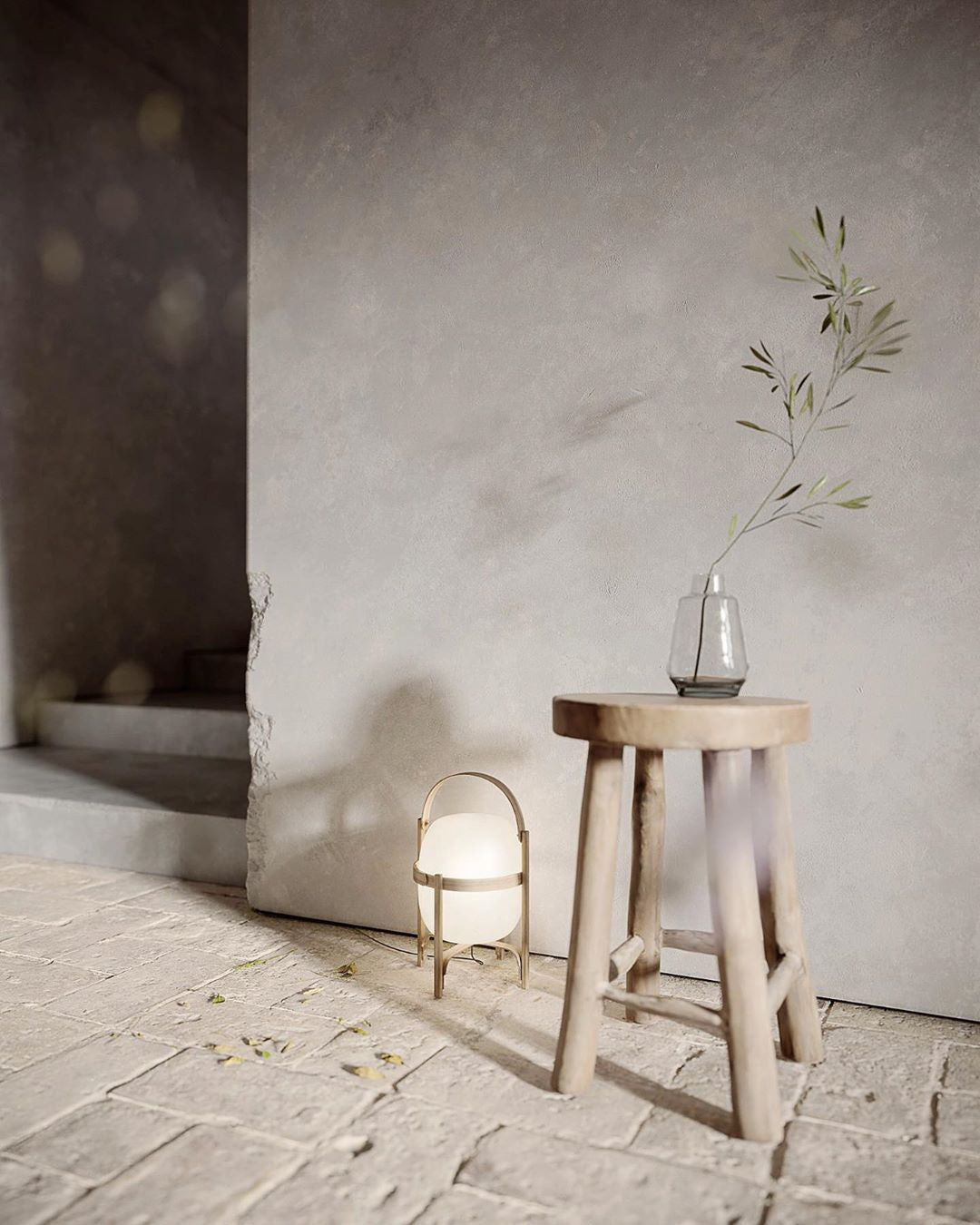 Lethra lámpara de mesa de madera y vidrio