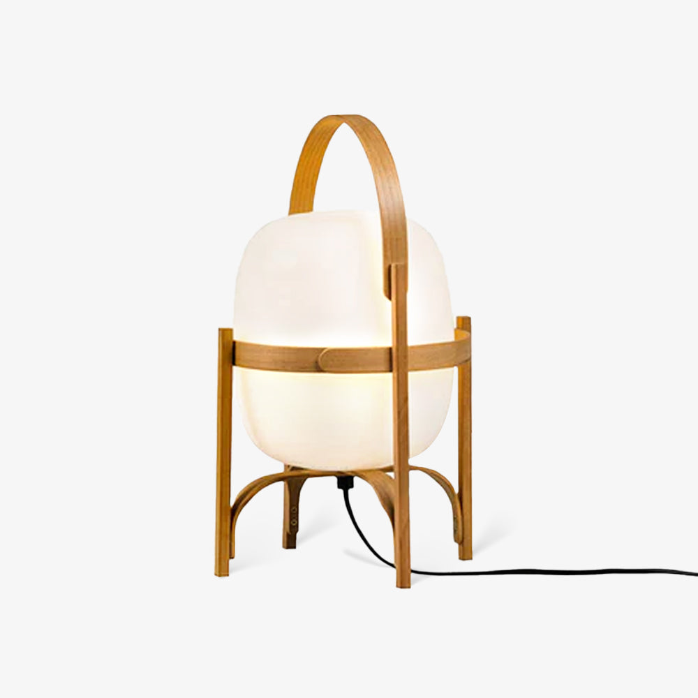 Lethra lámpara de mesa de madera y vidrio