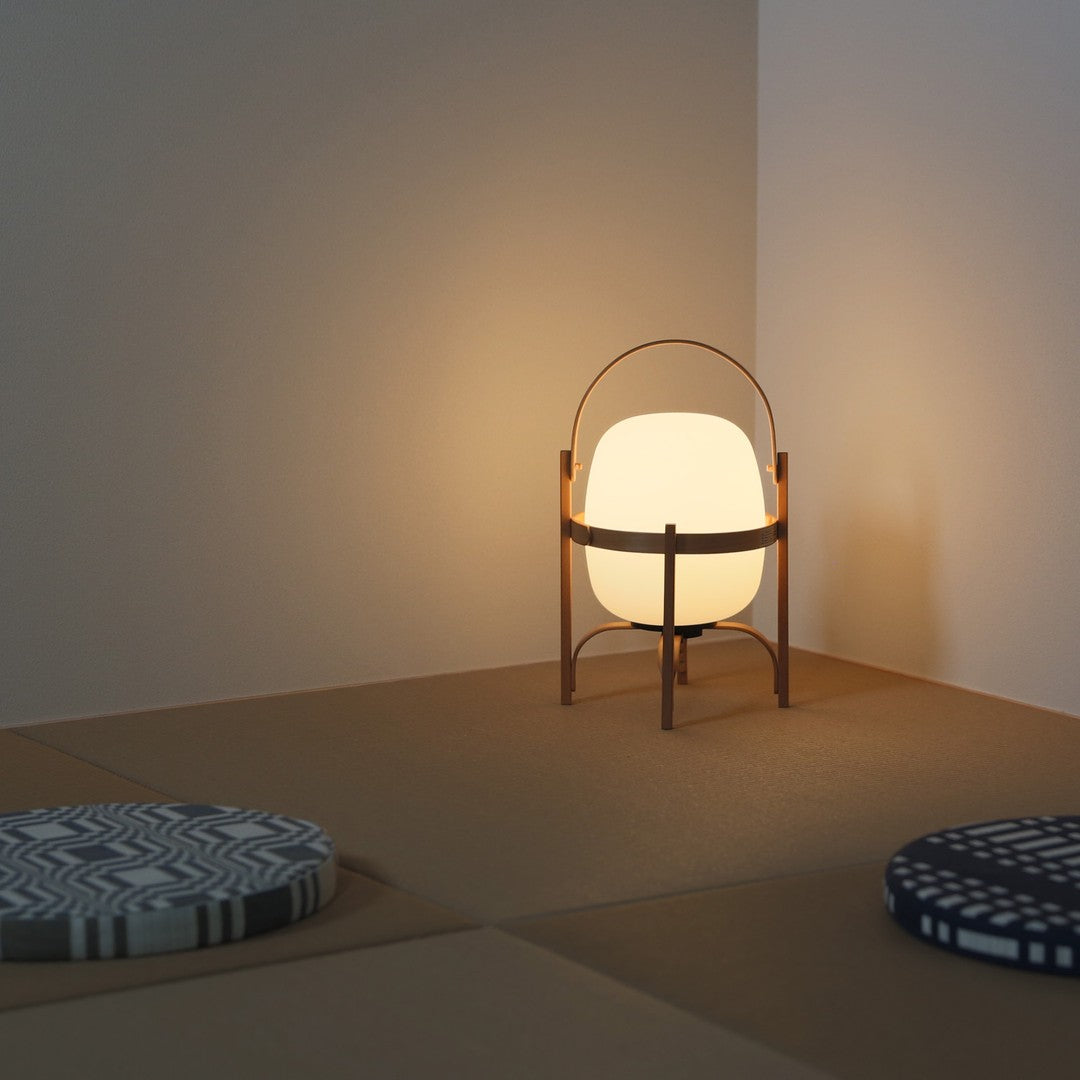 Lethra lámpara de mesa de madera y vidrio