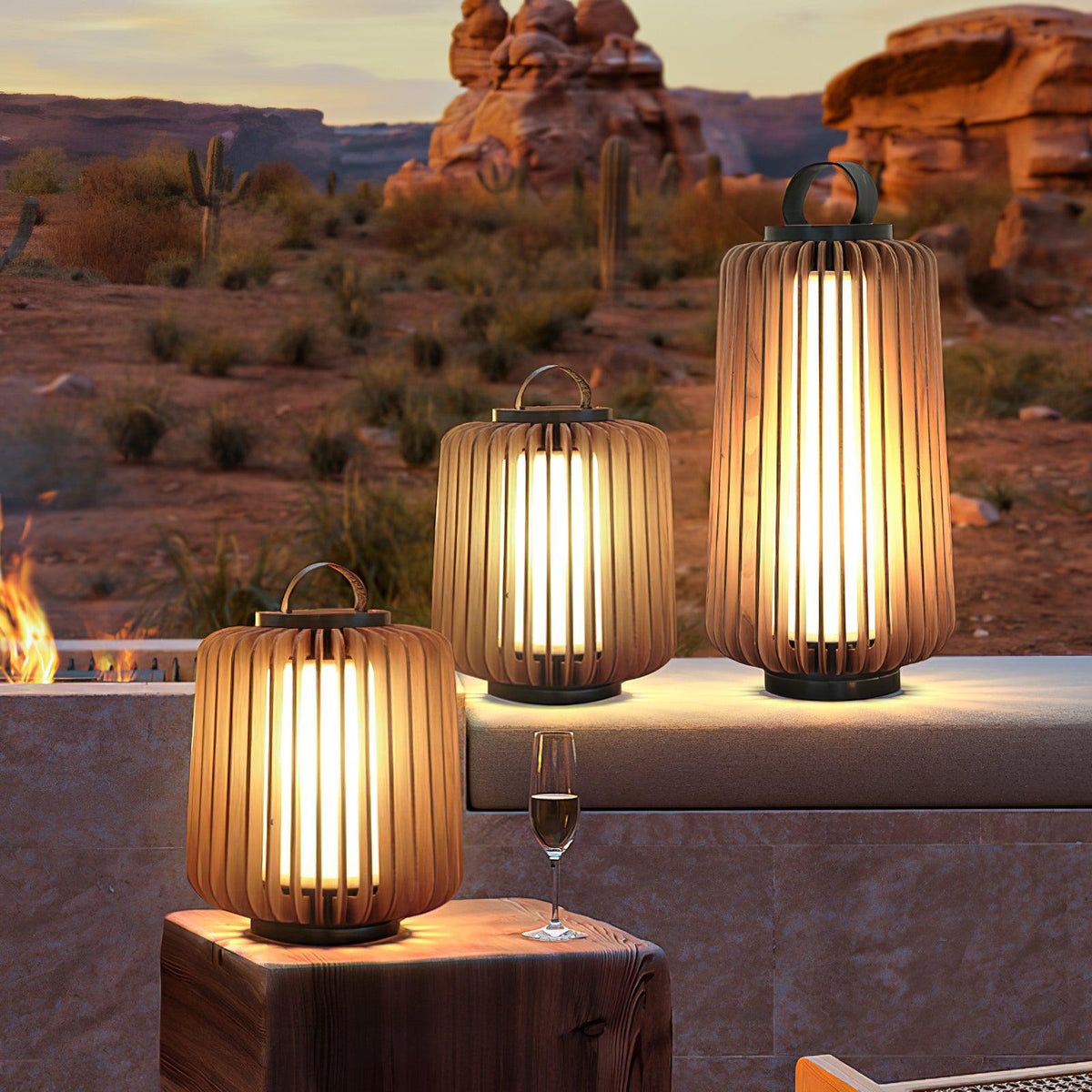 Slat luminaria exterior de mesa