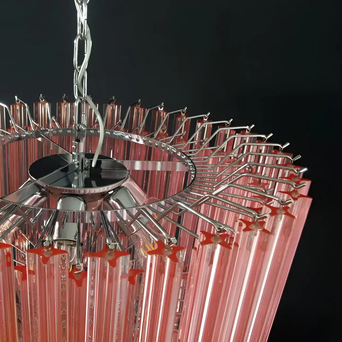 Celelaria lámpara de araña prismas geométricos de vidrio rosa
