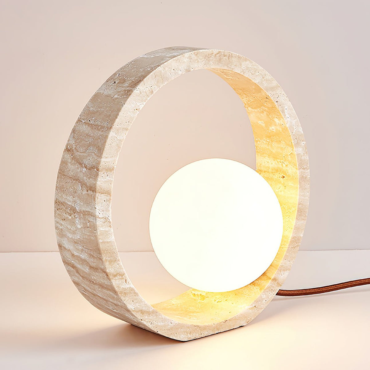 Orzore lámpara de mesa circular de travertino