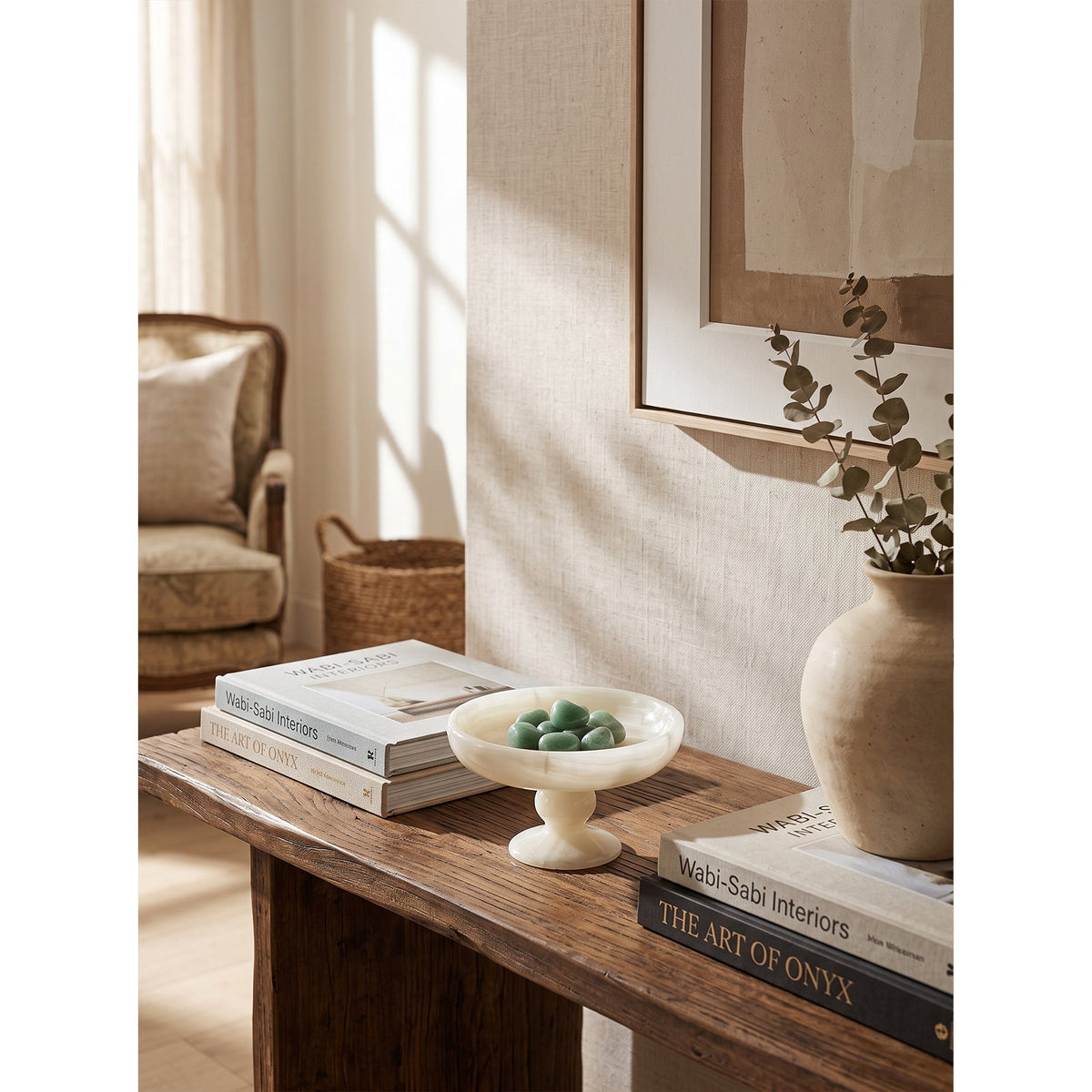 Henswick Cuenco de ónix blanco con pedestal
