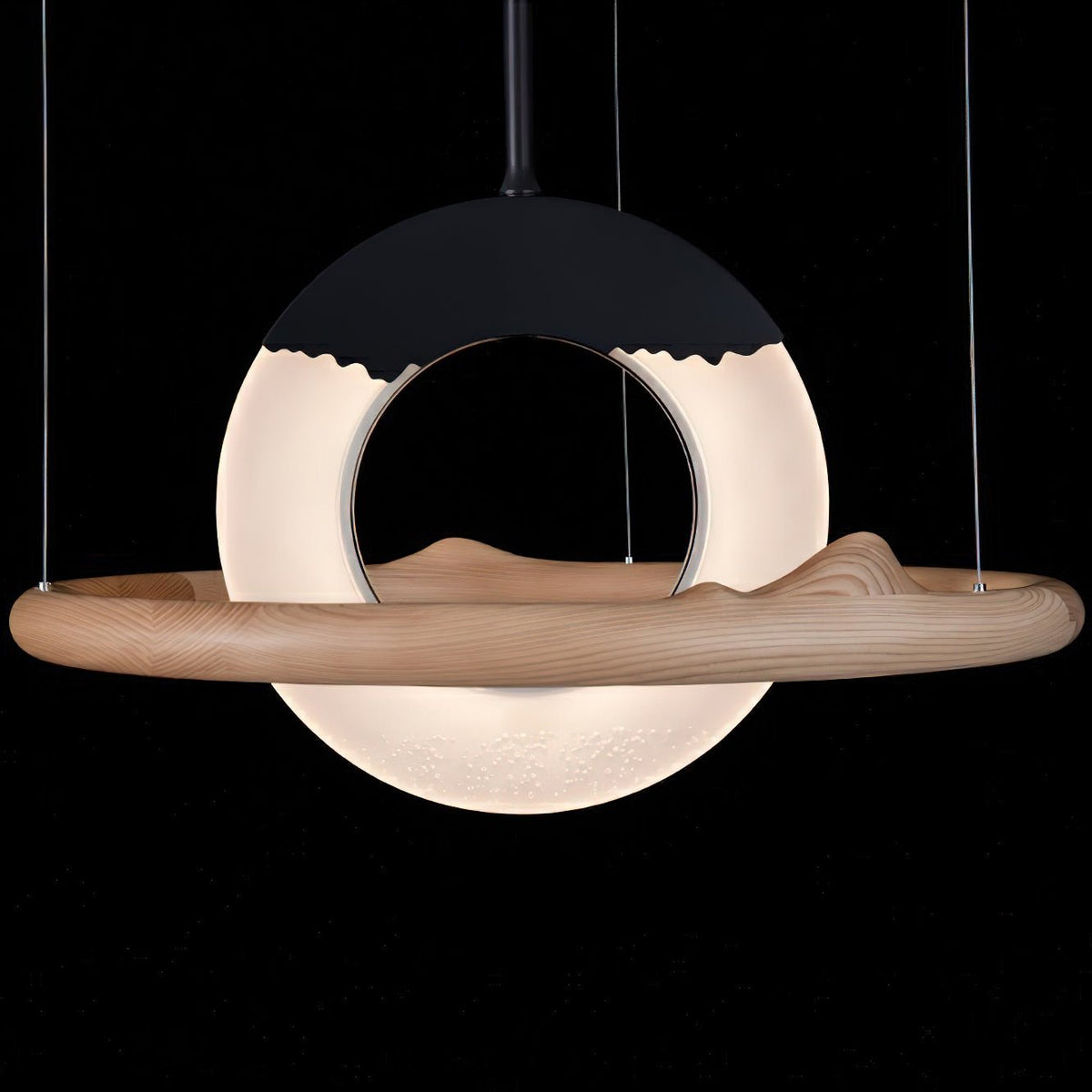 Mytalan lámpara colgante circular con detalles en madera y acrílico