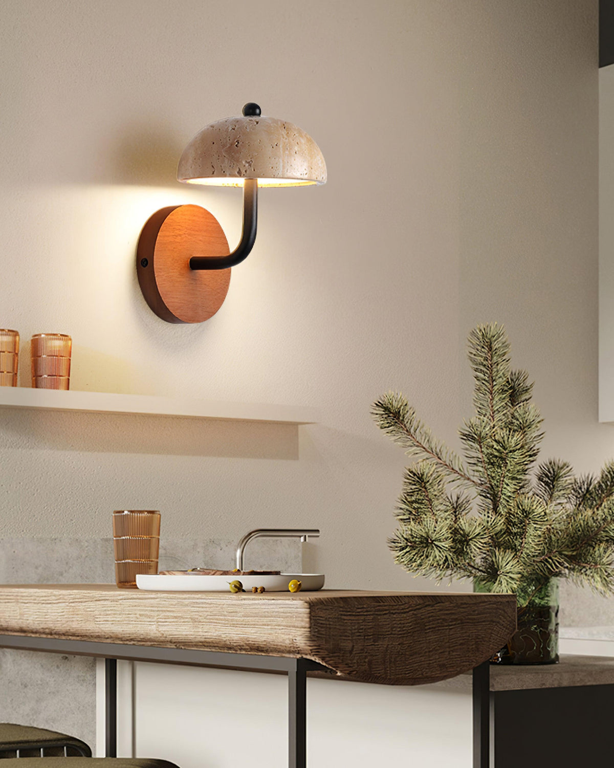 Solaro aplique de pared travertino pantalla semicúpula