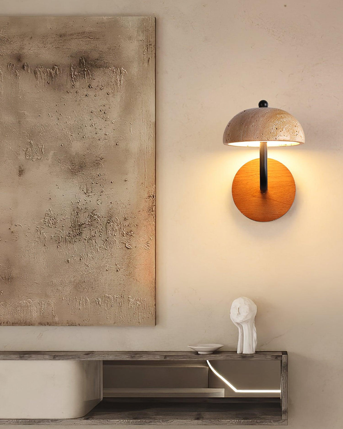 Solaro aplique de pared travertino pantalla semicúpula