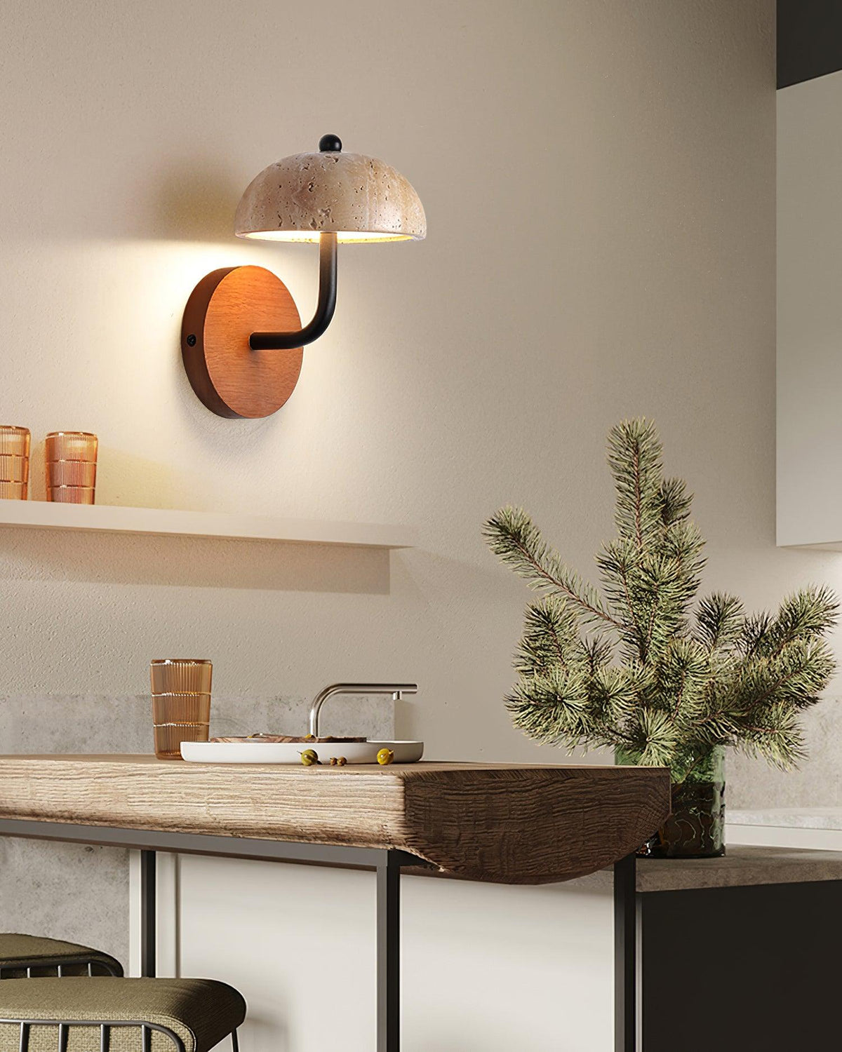 Solaro aplique de pared travertino pantalla semicúpula