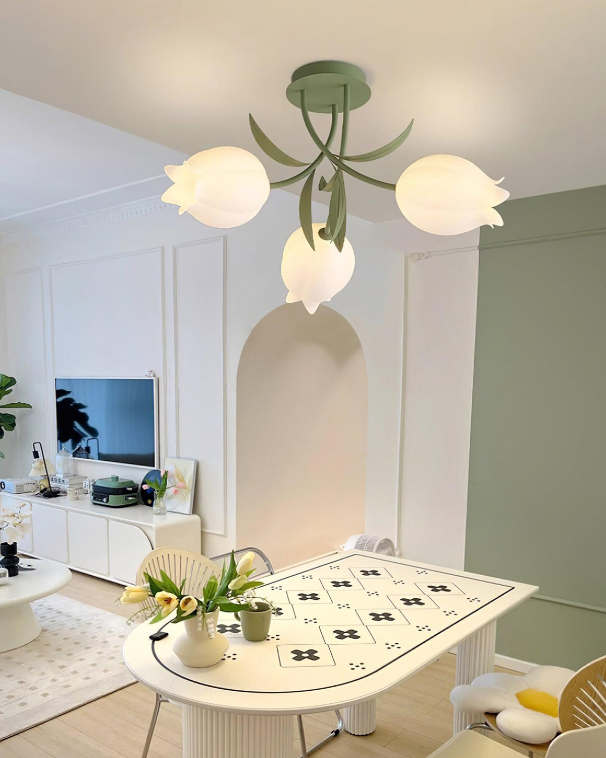 Ivory lámpara de techo flor de lirio con base verde