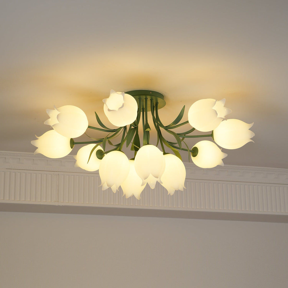 Ivory lámpara de techo flor de lirio con base verde