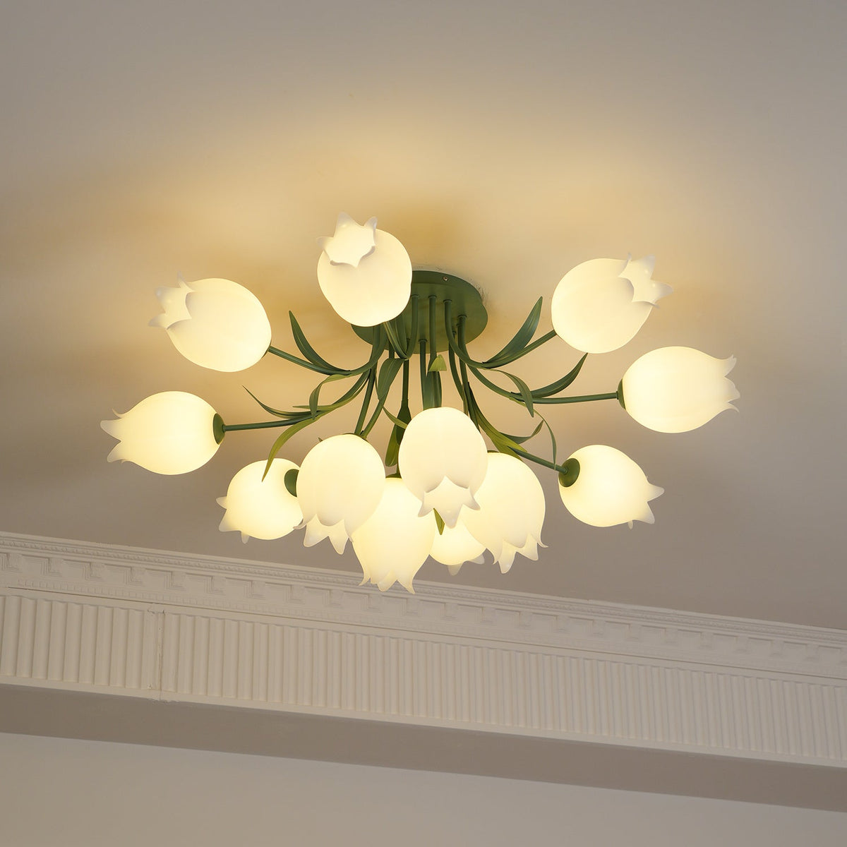 Ivory lámpara de techo flor de lirio con base verde