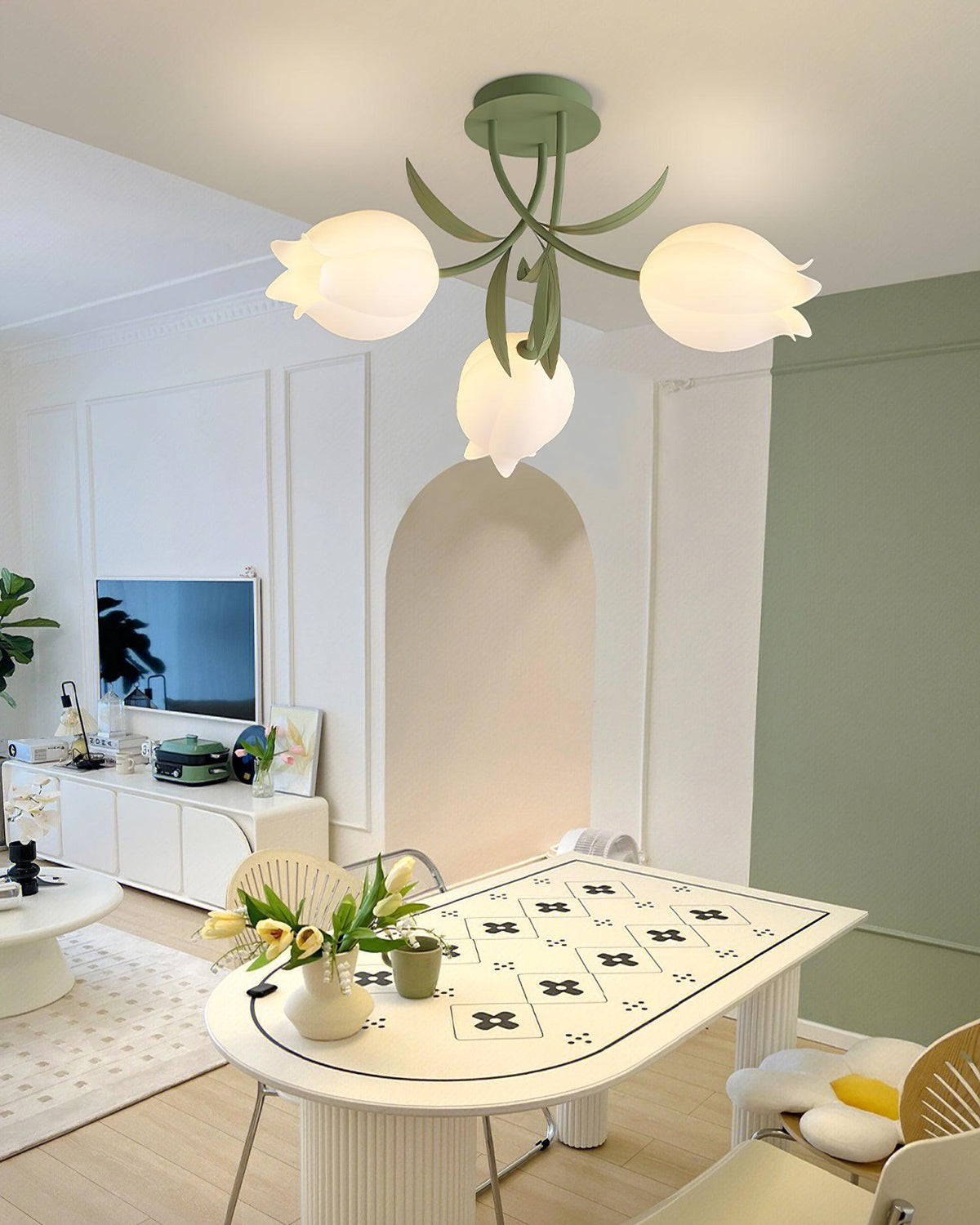 Ivory lámpara de techo flor de lirio con base verde
