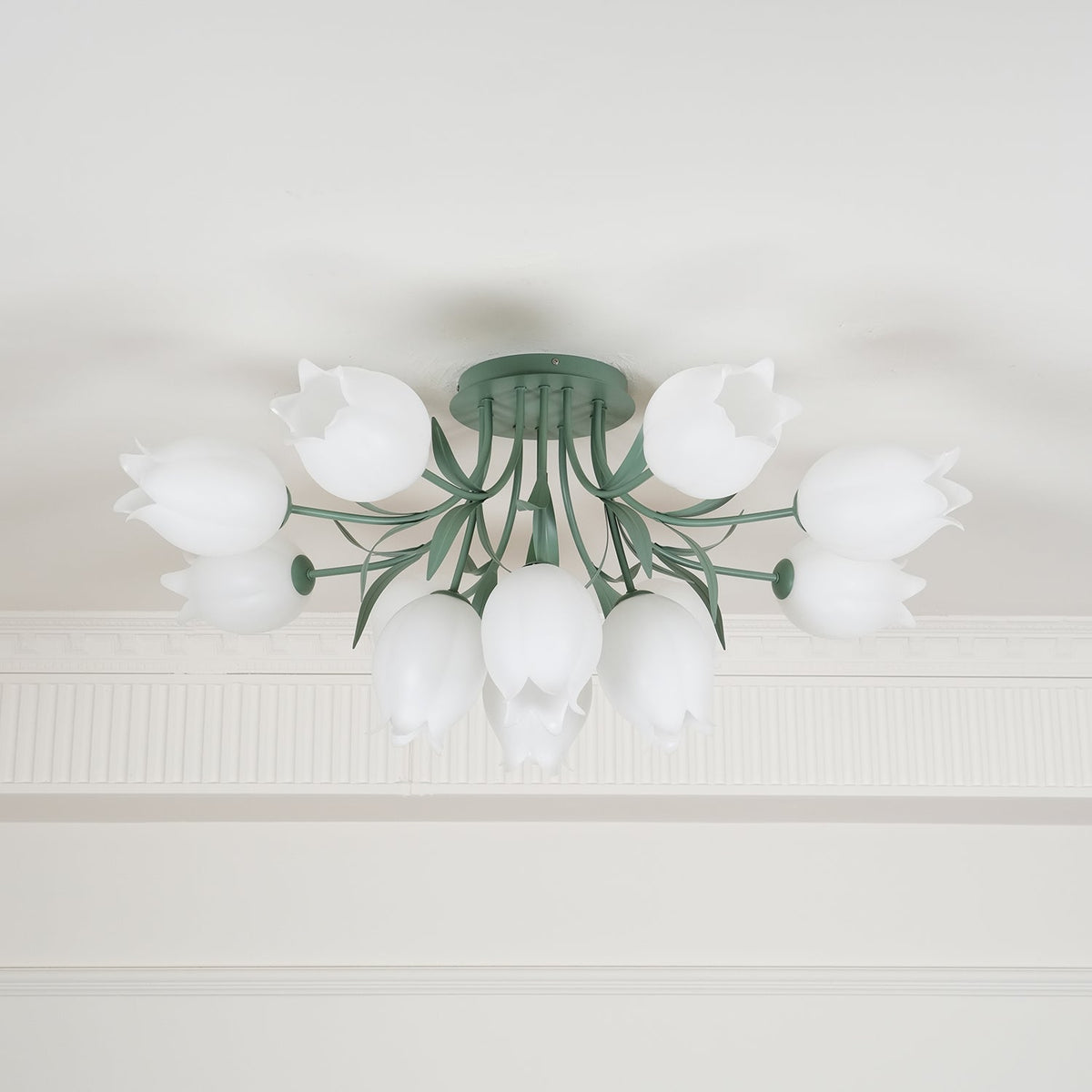 Ivory lámpara de techo flor de lirio con base verde