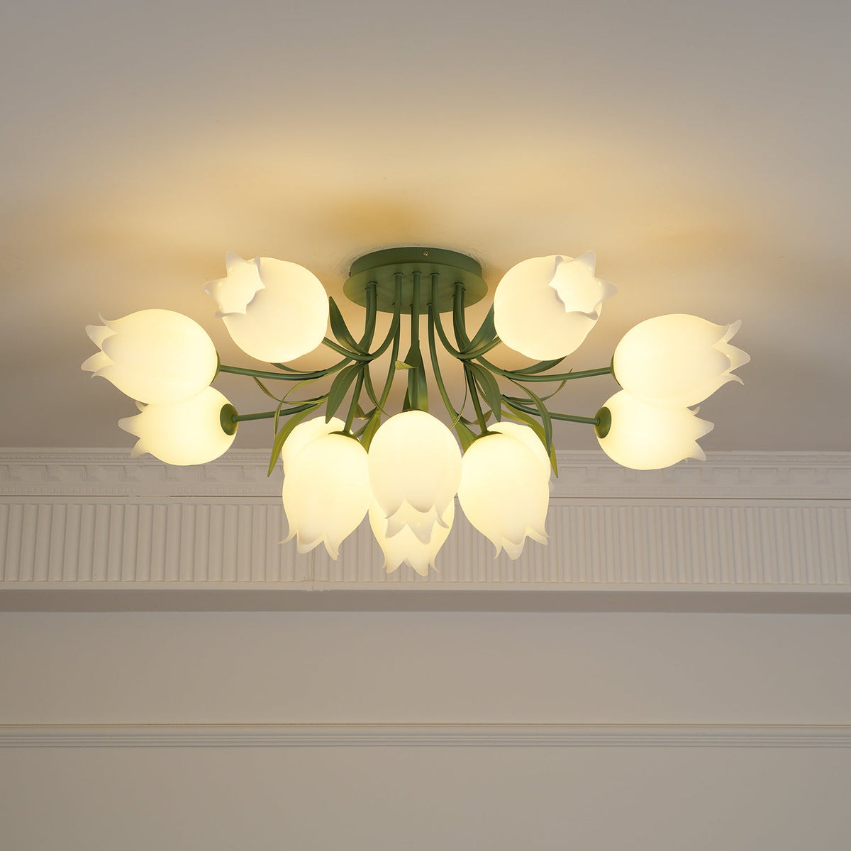 Ivory lámpara de techo flor de lirio con base verde