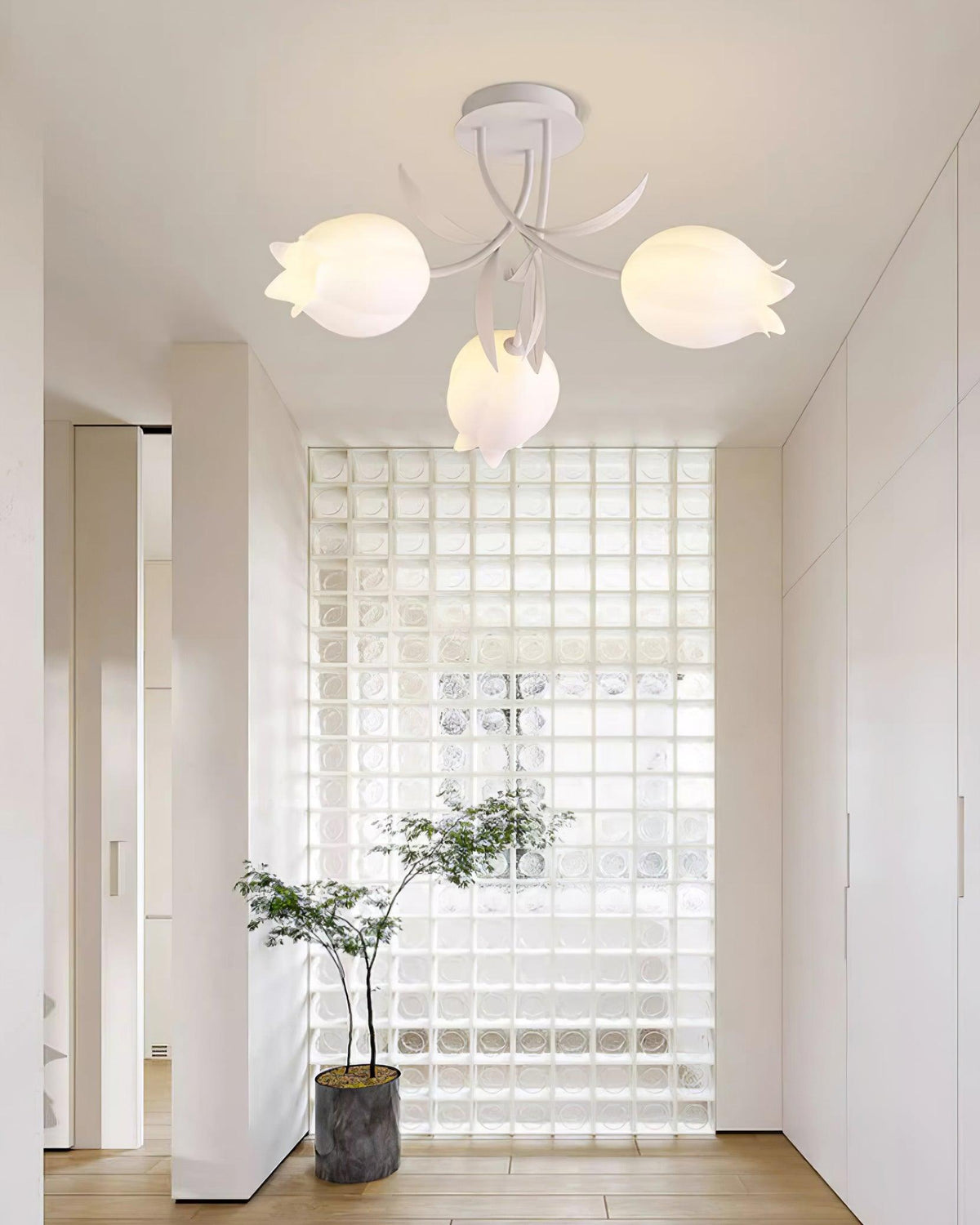 Ivory lámpara de techo flor de lirio con base verde