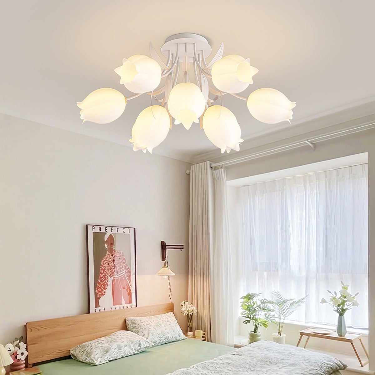 Ivory lámpara de techo flor de lirio con base verde