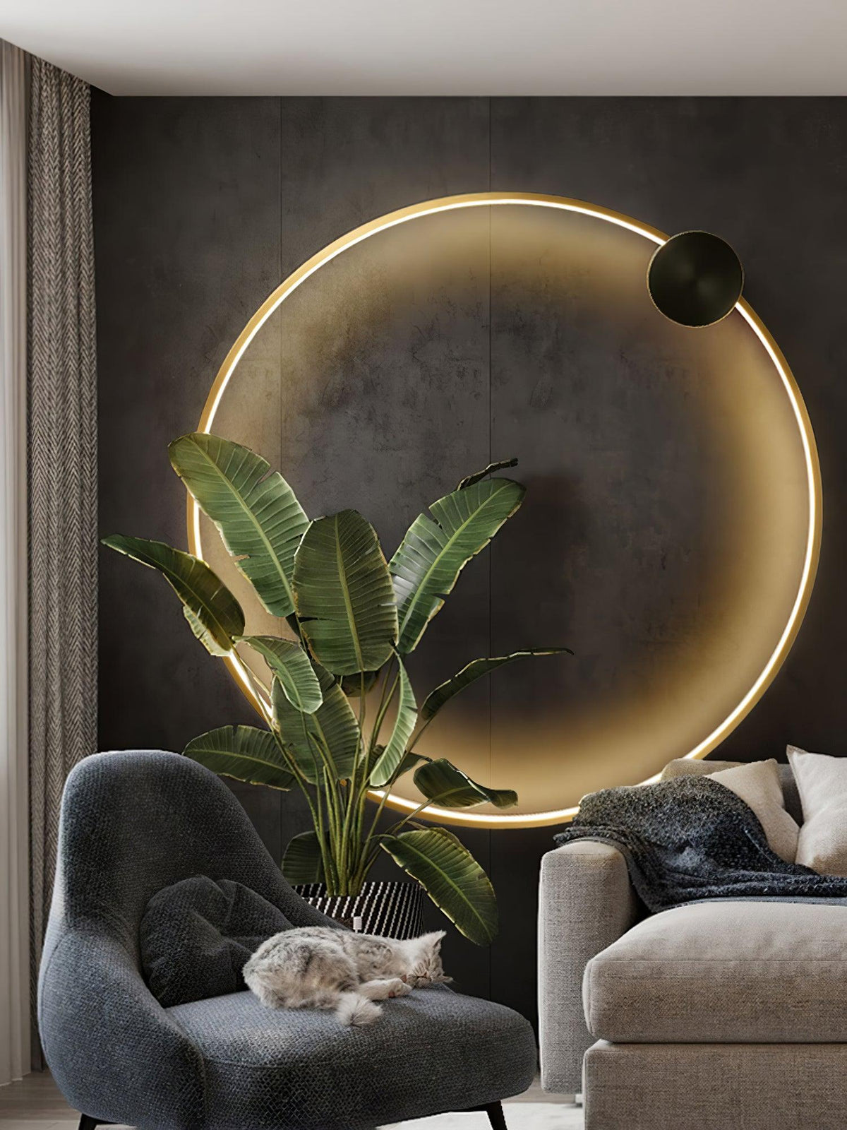 Oriaenne aplique de pared moderno minimalista anillado LED de latón metal