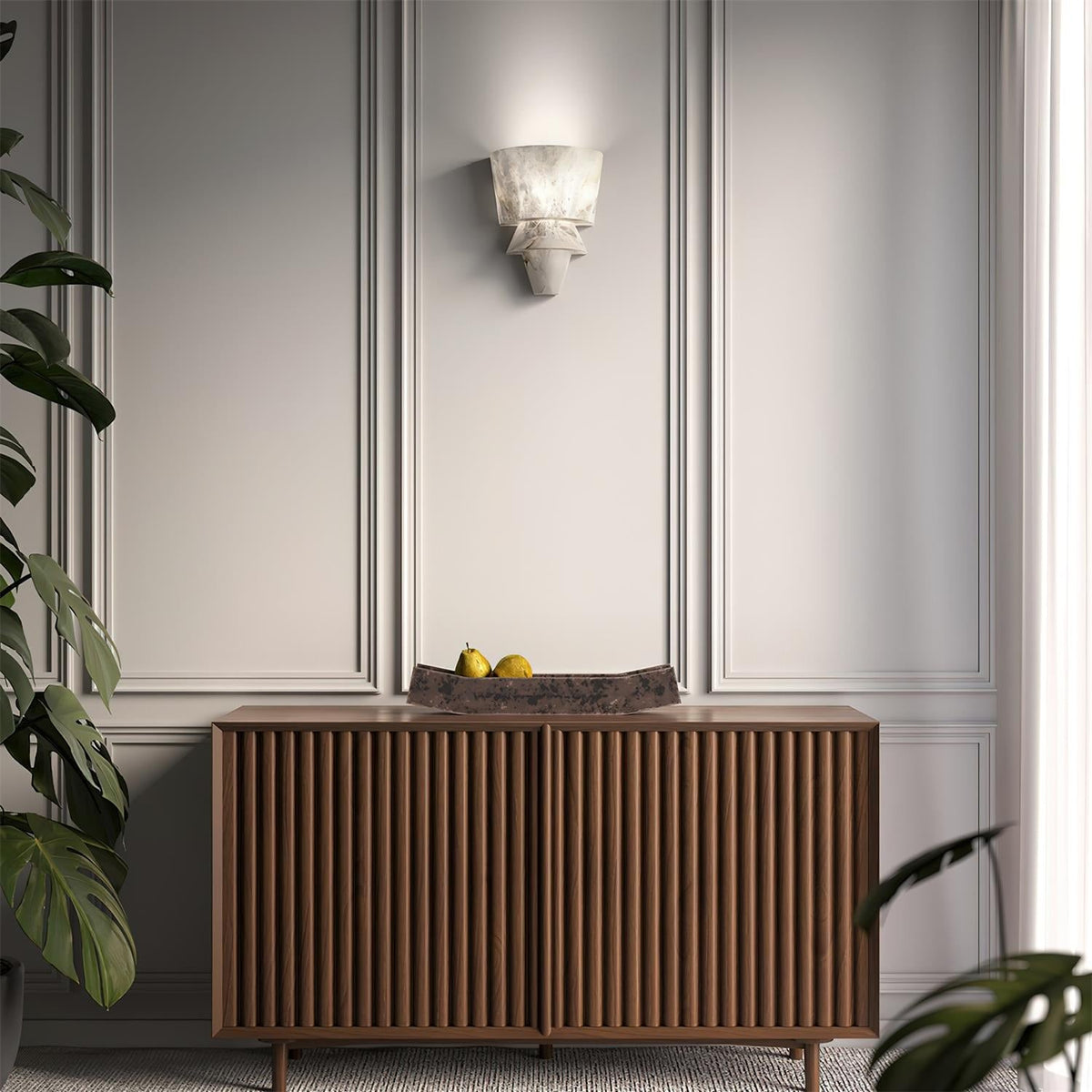 Alvian aplique de pared elegante blanco alabastro escalonado