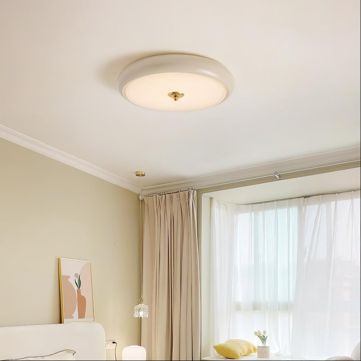 Utheara lámpara de techo moderna minimalista con vidrio efecto ondulado color crema