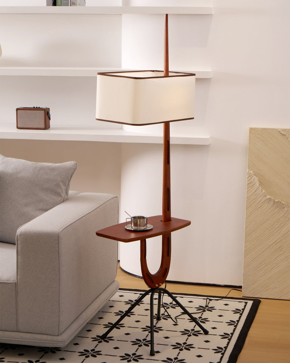 Vemara lámpara de pie de madera estilo mid-century