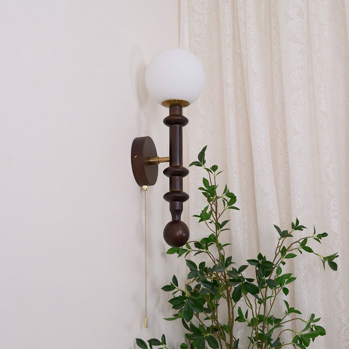 Elmiror aplique de pared elegancia Columna Romana de vidrio y madera