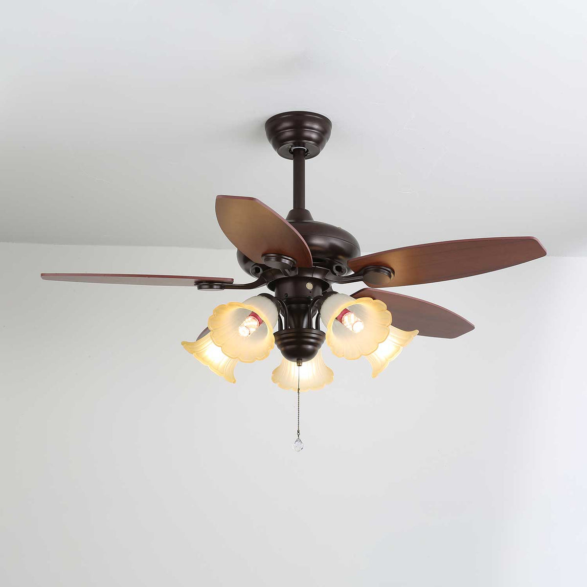 Elviveon ventilador de techo con luz Vintage de madera y vidrio