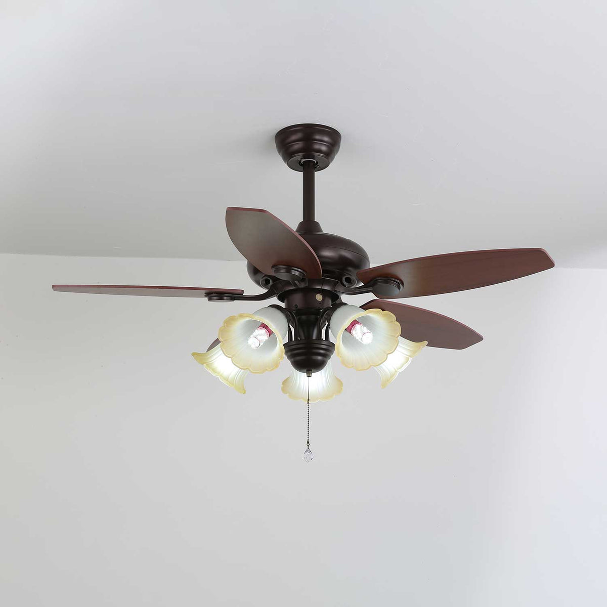 Elviveon ventilador de techo con luz Vintage de madera y vidrio