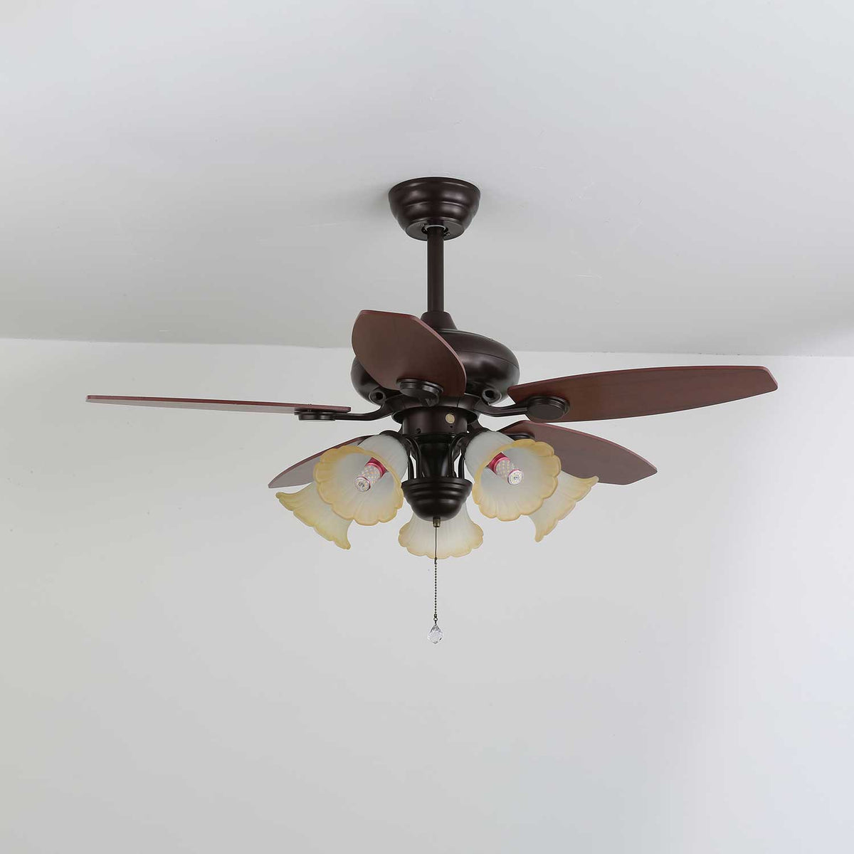 Elviveon ventilador de techo con luz Vintage de madera y vidrio