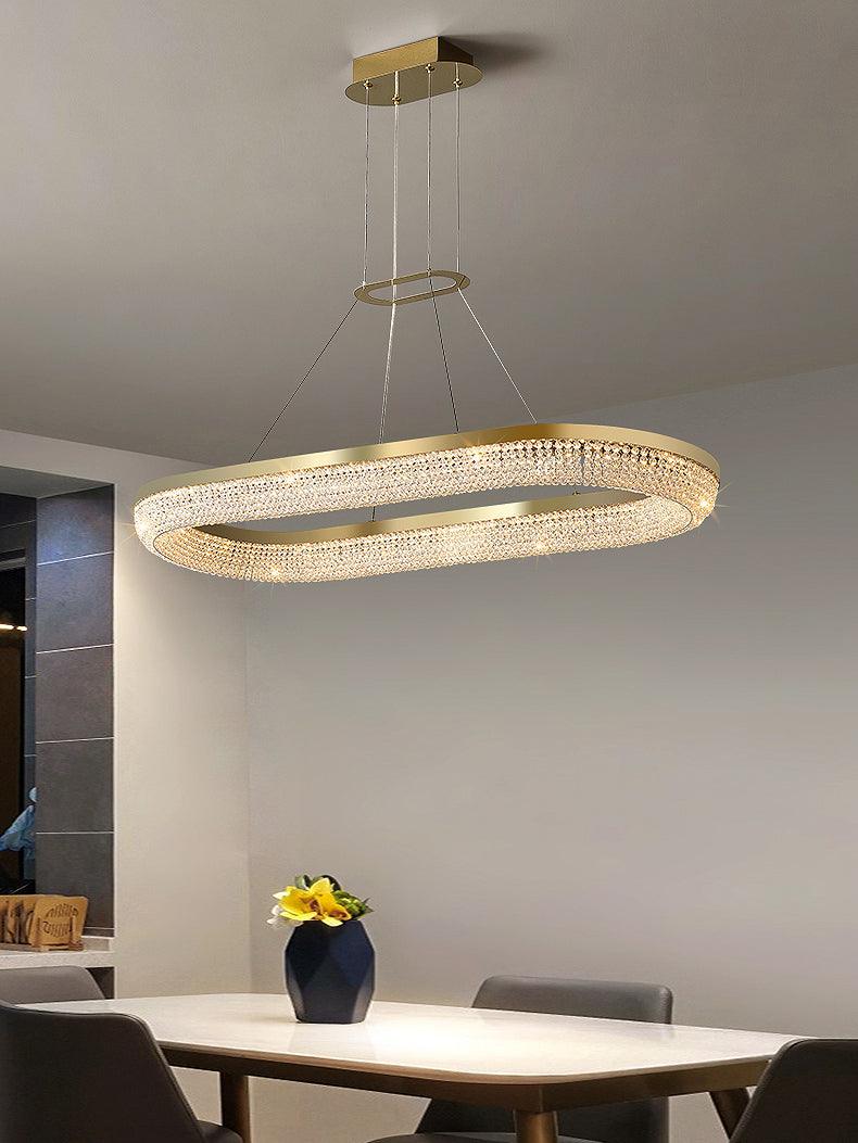 Cyrereon lámpara de araña Redonda Anillo cristal dorado LED