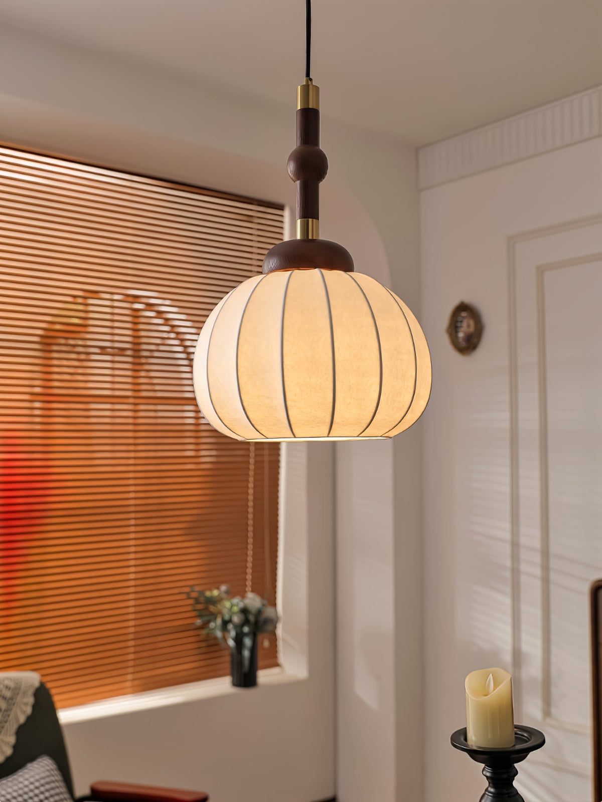 Livenor lámpara colgante de seda y madera escandinava