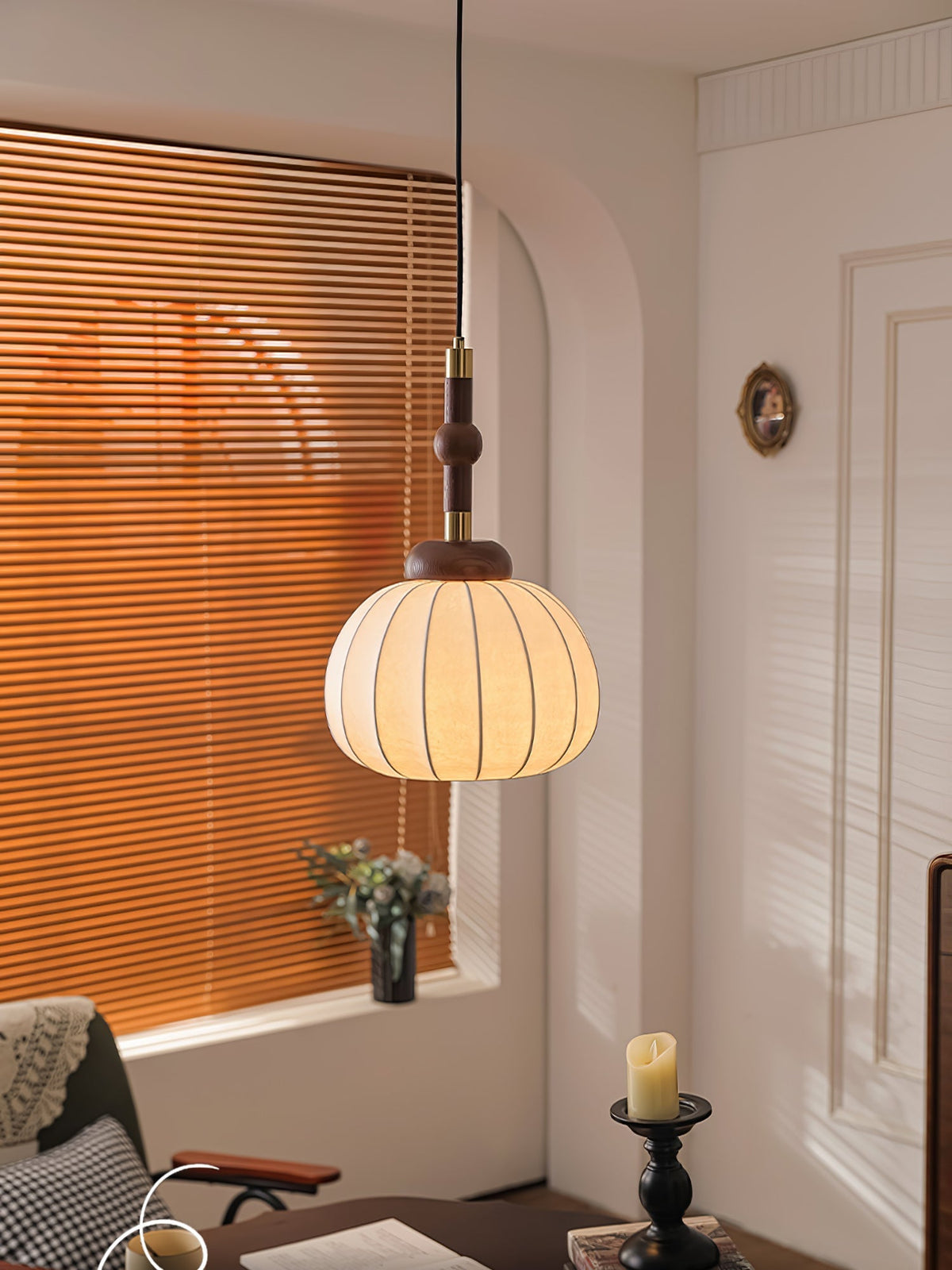 Livenor lámpara colgante de seda y madera escandinava