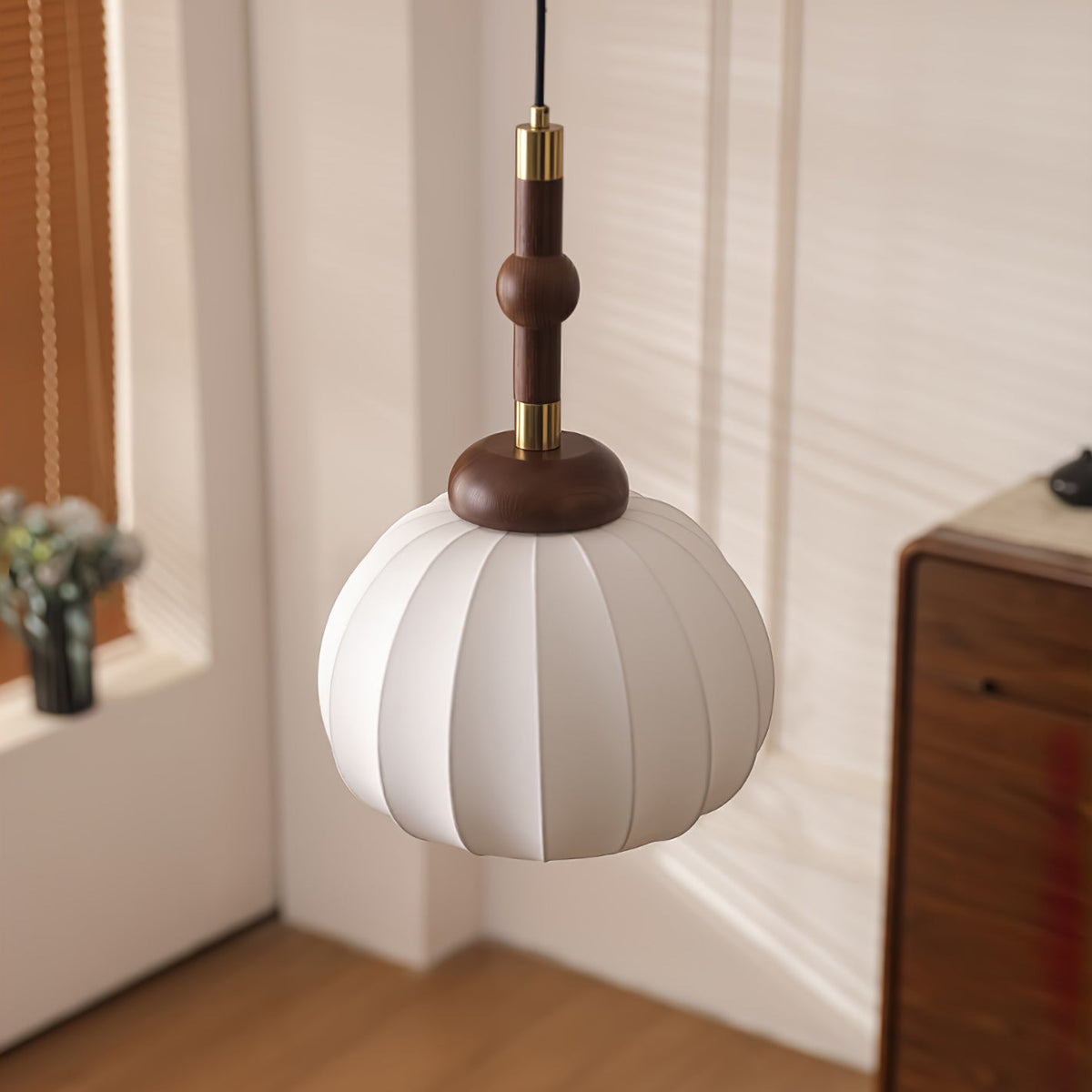 Livenor lámpara colgante de seda y madera escandinava