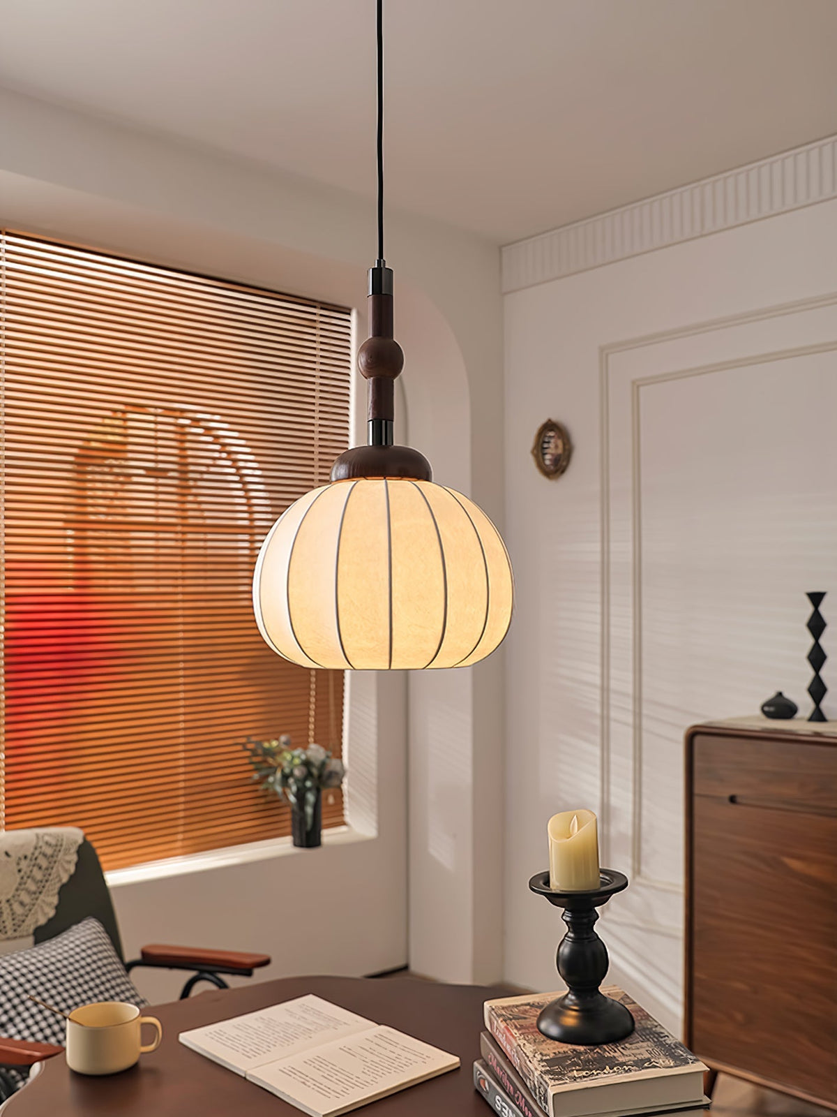 Livenor lámpara colgante de seda y madera escandinava