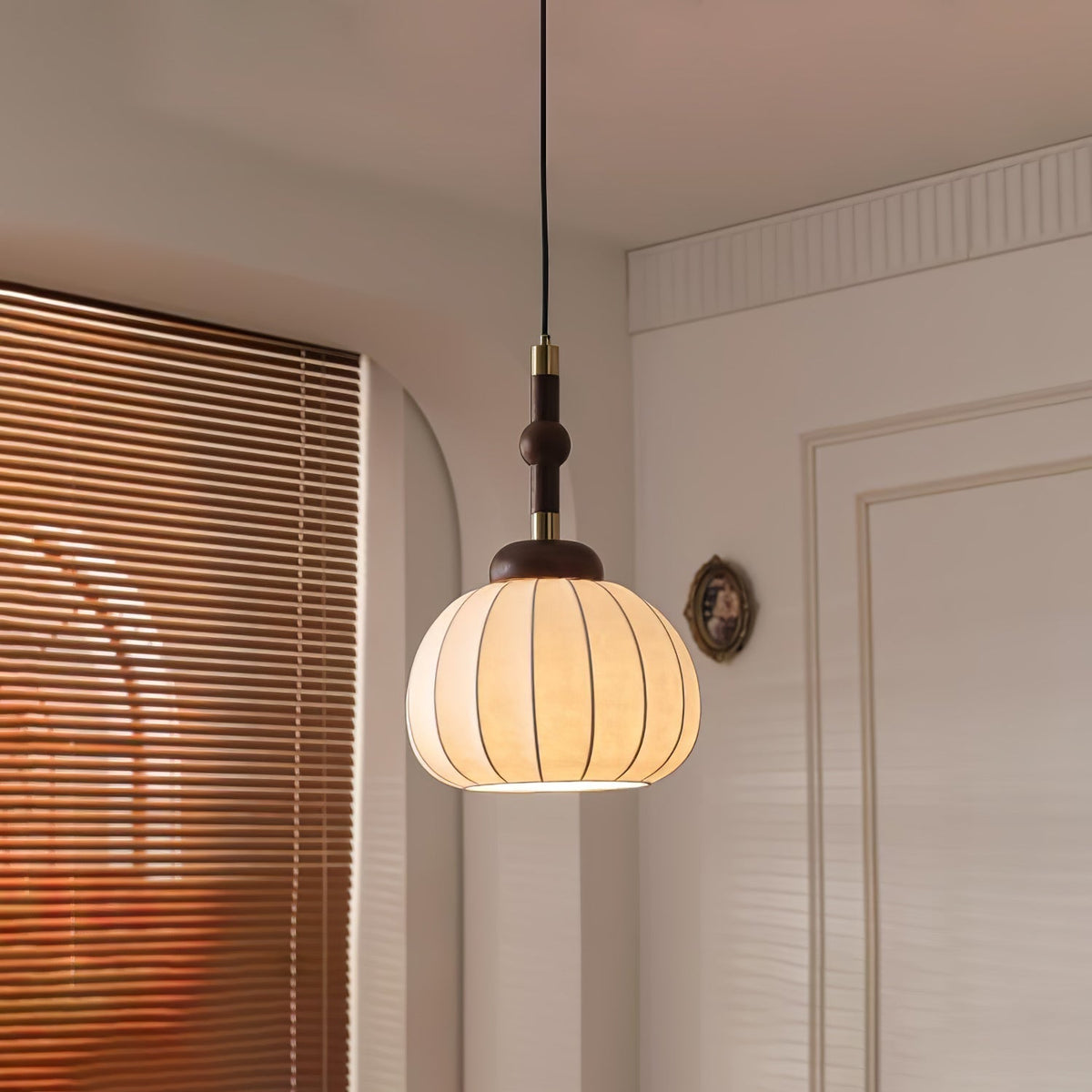 Livenor lámpara colgante de seda y madera escandinava